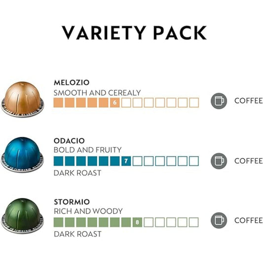 Nespresso Capsules Vertuo, Variety Pack, Medium and Dark Roast Coffee, 30 Count Coffee Pods, Brews 7.8 oz.