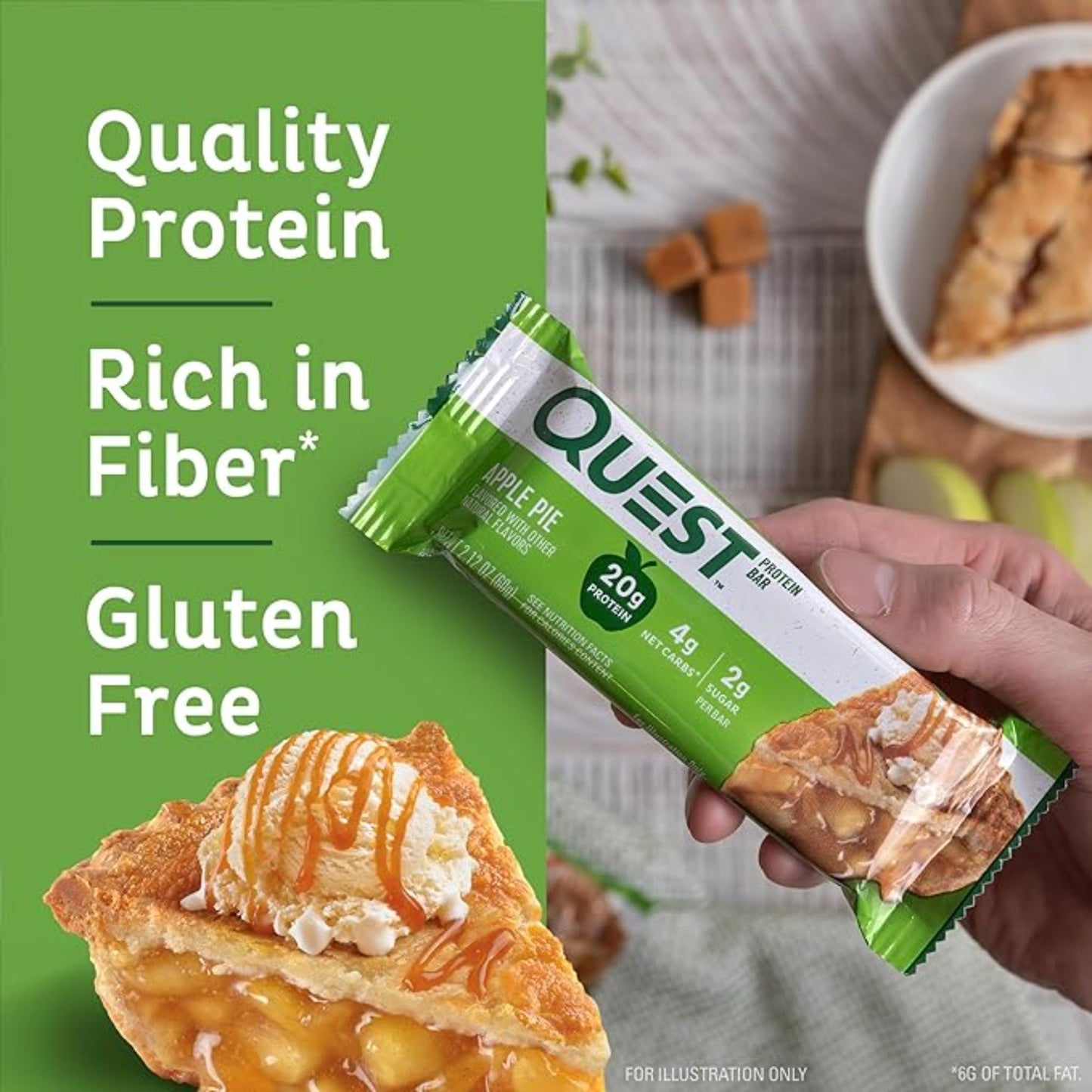 Quest Nutrition Apple Pie Protein Bar, 20g Protein, 4g Net Carbs, 2g Sugar, Gluten Free, Keto Friendly, 12 Count