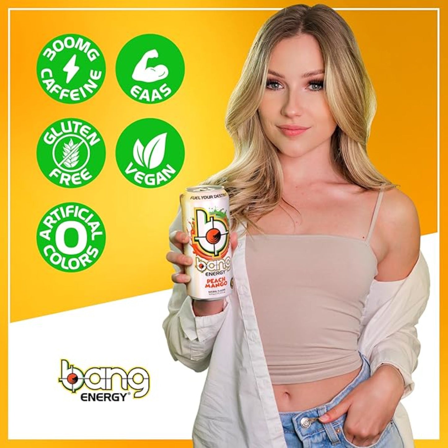 Bang Energy Peach Mango, Sugar-Free Energy Drink, 16-Ounce (Pack of 12)