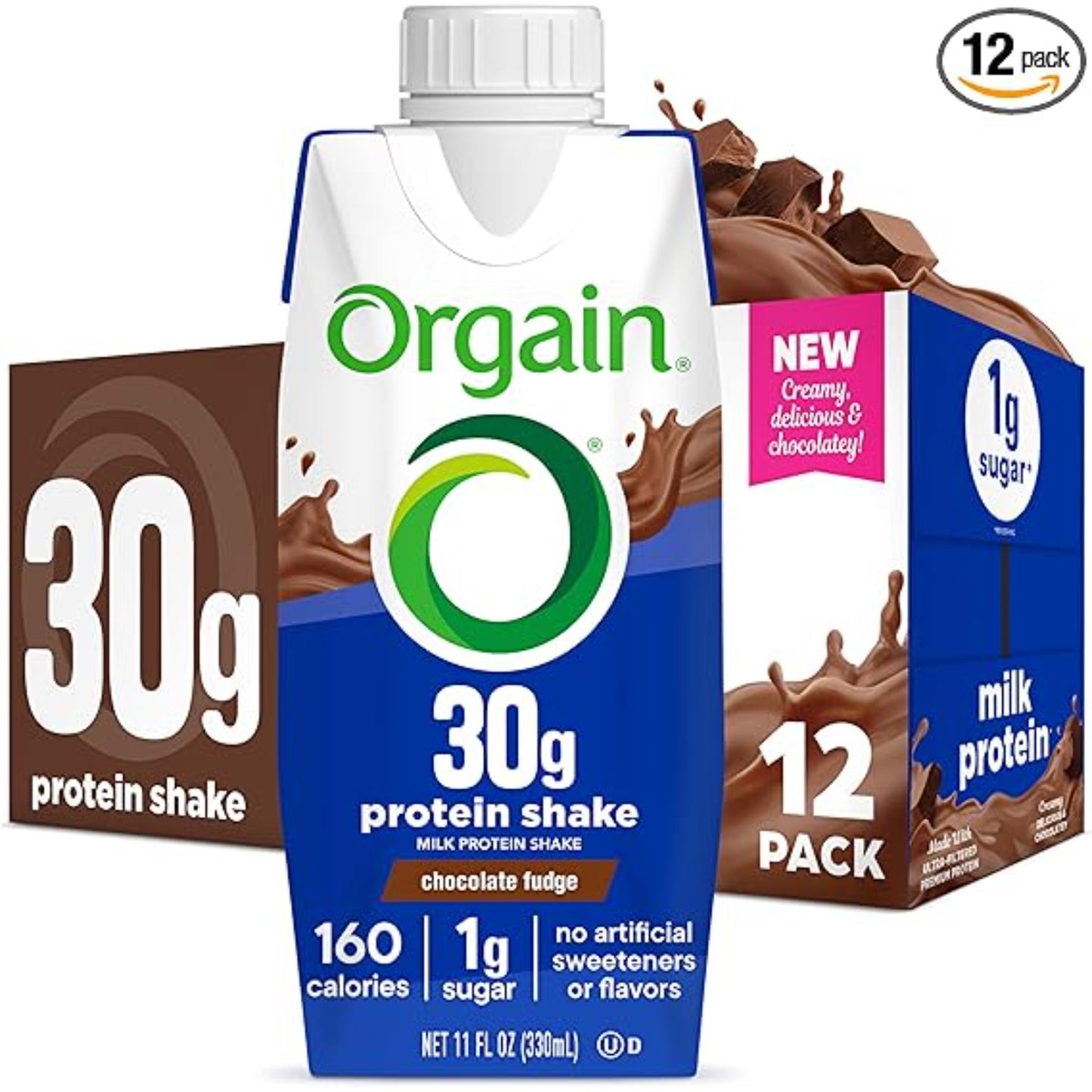 Orgain 30g High Protein Shake, Dairy Isolate Milk Protein, Chocolate Fudge, 5g BCAAs, 1g Sugar Per Serving, Meal Replacement, Ready to Drink, Keto Friendly, Gluten-Free 11 Fl Oz (Pack of 12)