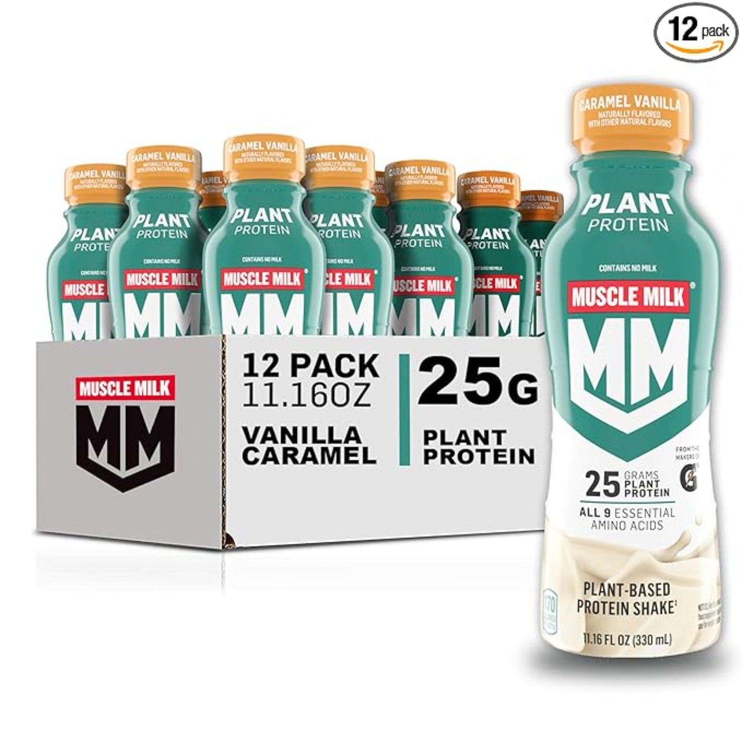 Muscle Milk Plant Based Protein Shake, Vanilla Caramel, 11.16 Fl Oz (Pack of 12)
