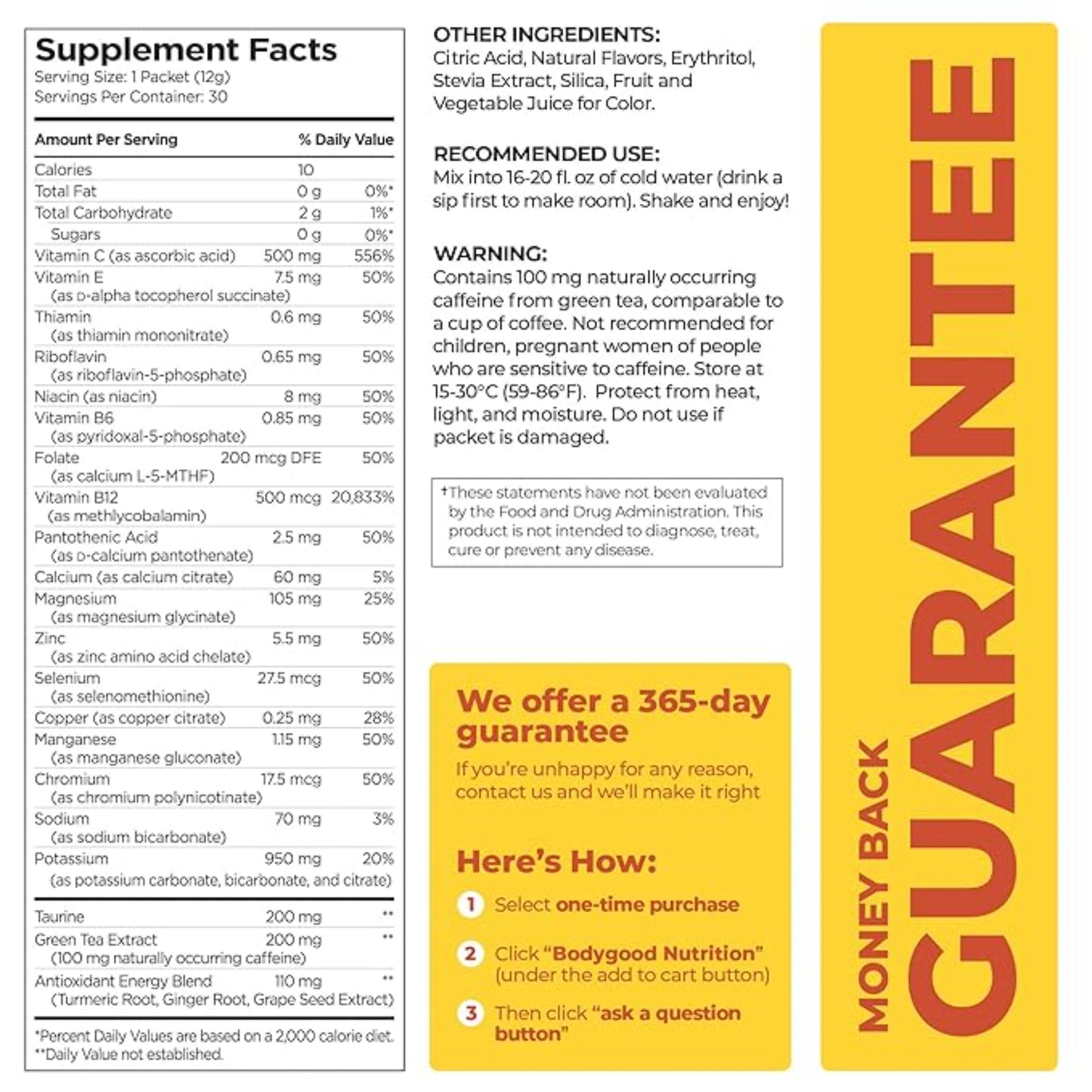 Pureboost Clean Energy Booster, Refreshing Energy Drink Mix with B12 Vitamins, Electrolytes, Antioxidants, Sugar-Free with No Sucralose (Combo Pack, 30 Count)