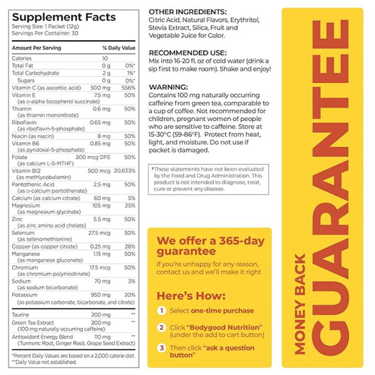 Pureboost Clean Energy Booster, Refreshing Energy Drink Mix with B12 Vitamins, Electrolytes, Antioxidants, Sugar-Free with No Sucralose (Combo Pack, 30 Count)