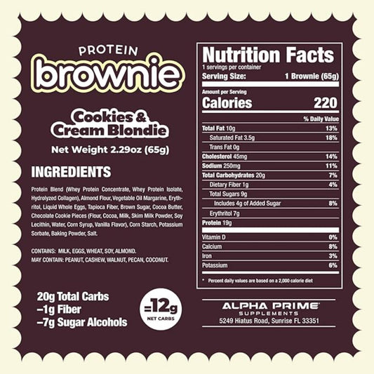 Prime Bites Protein Brownie from Alpha Prime Supplements | High Protein, Collagen Fortified Low Sugar Treat | Delicious Snack | 12 Bars per Box (Variety Pack)