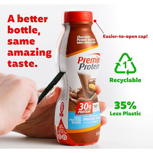 Premier Protein Shake, Chocolate Peanut Butter, 30g Protein, 1g Sugar, 24 Vitamins & Minerals, Nutrients to Support Immune Health, 11.5 Fl Oz, 12 Count