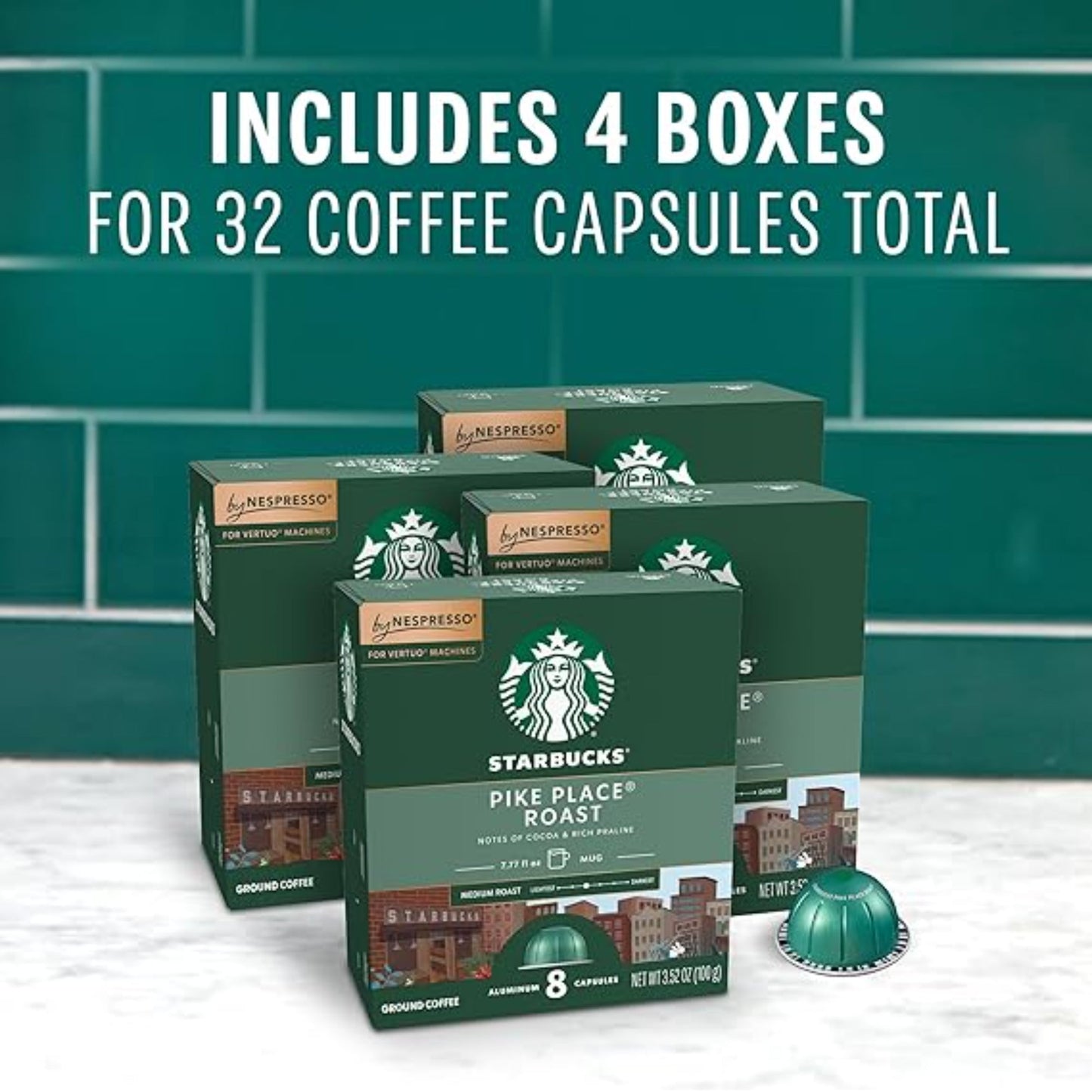 Starbucks by Nespresso Vertuo, Pike Place, Medium Roast Coffee 32-count Coffee Pods, Brews 7.8 oz.