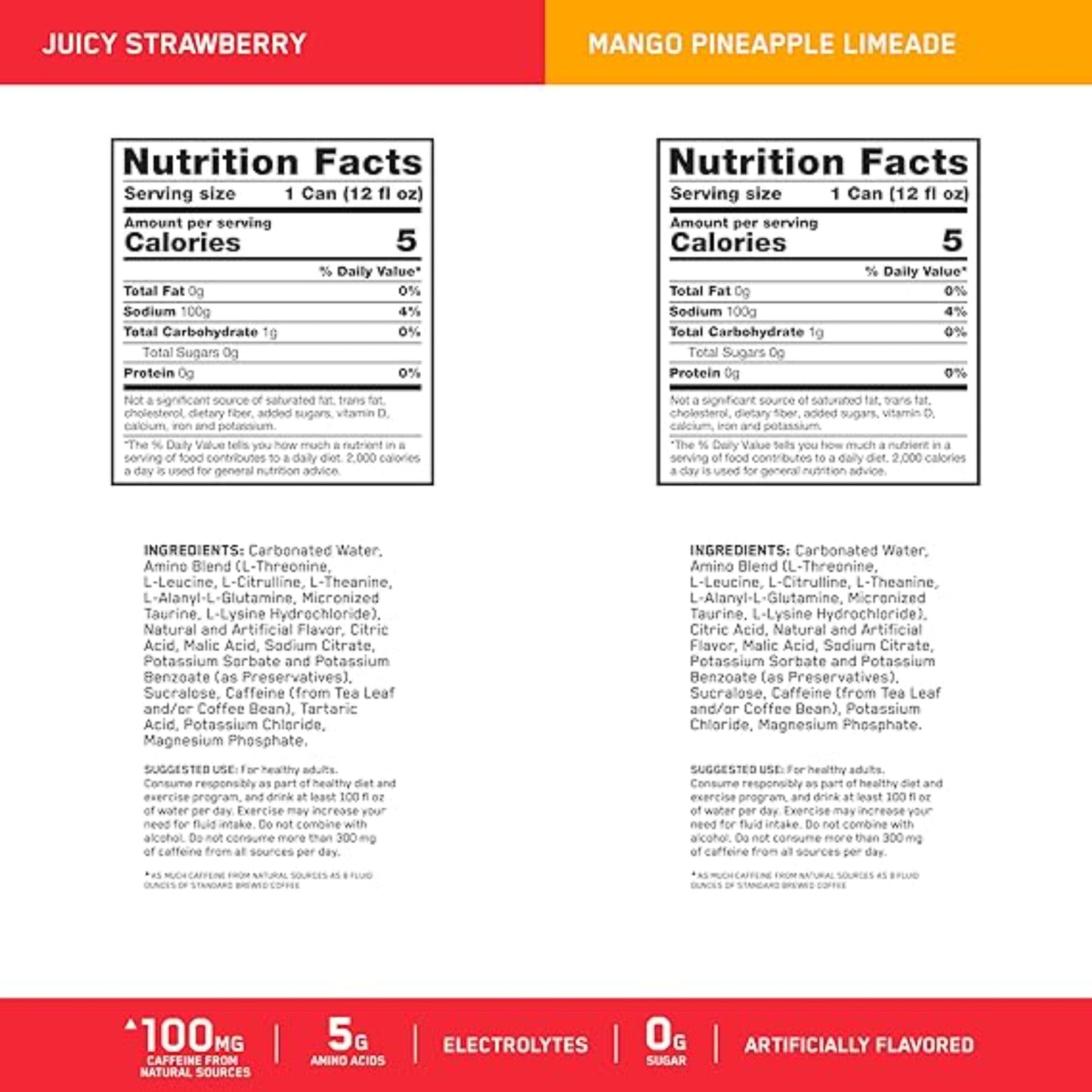 Optimum Nutrition Amino Energy Sparkling Hydration Drink, Electrolytes, Caffeine, Amino Acids, BCAAs, Sugar Free, 12 Fl Oz, Variety Pack of 12 (Packaging May Vary)