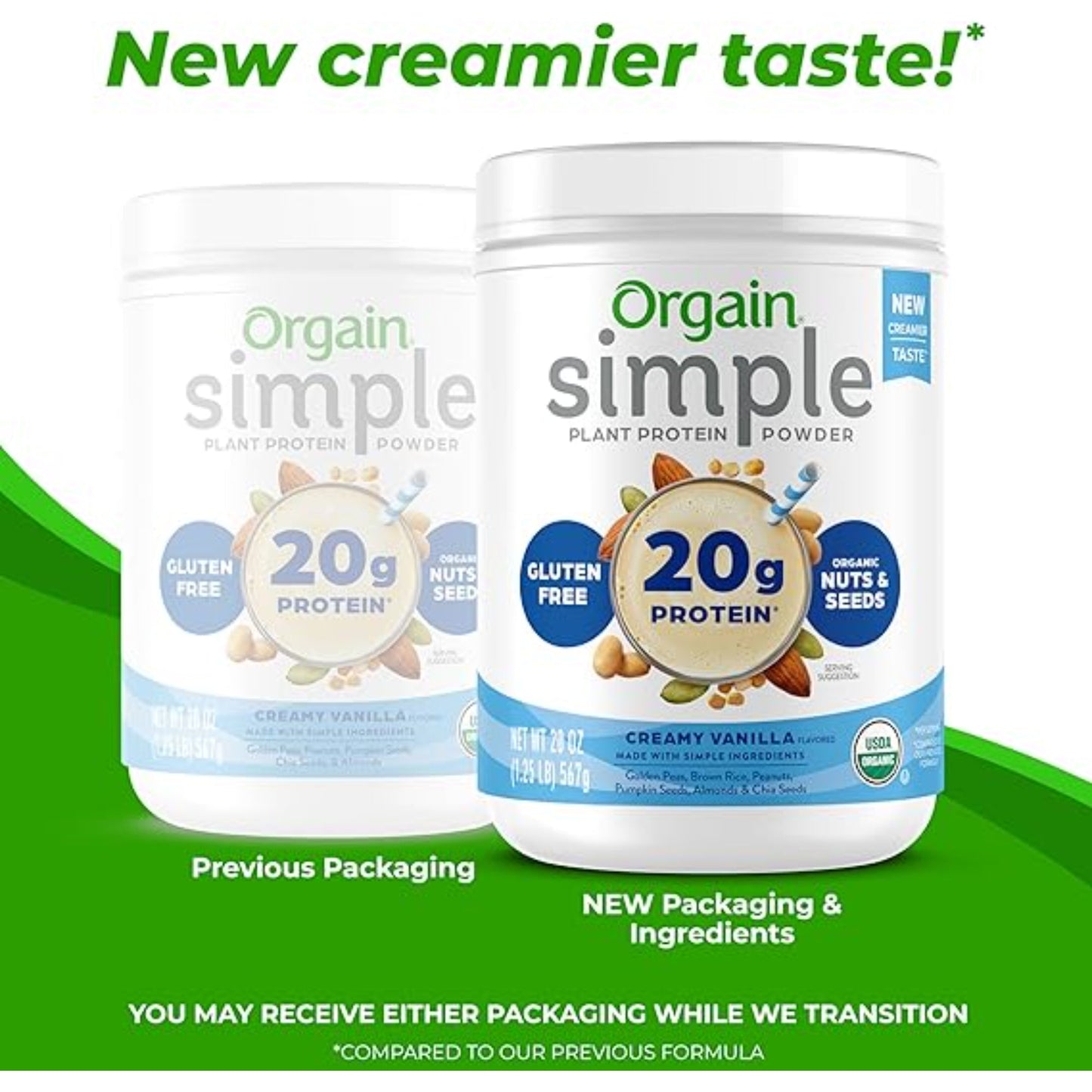 Orgain Organic Simple Vegan Protein Powder, Vanilla - 20g Plant Based Protein, Made with less Ingredients, No Artificial Sweeteners, Gluten Free, No Dairy or Lactose, 1.25 lb (Packaging May Vary)