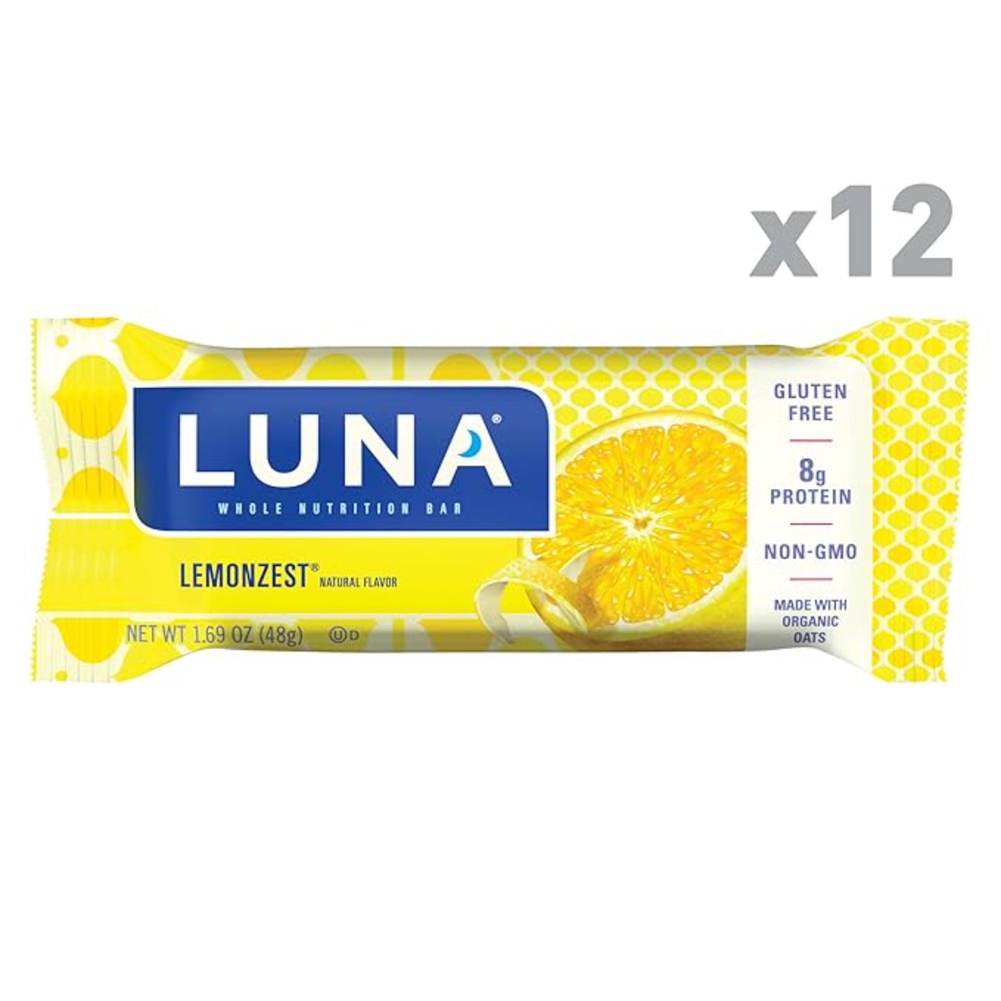 LUNA Bar - LemonZest Flavor - Gluten Free Snack Bars - Non-GMO - Protein Bars - Made with Organic Oats - Value Pack (12 Pack)