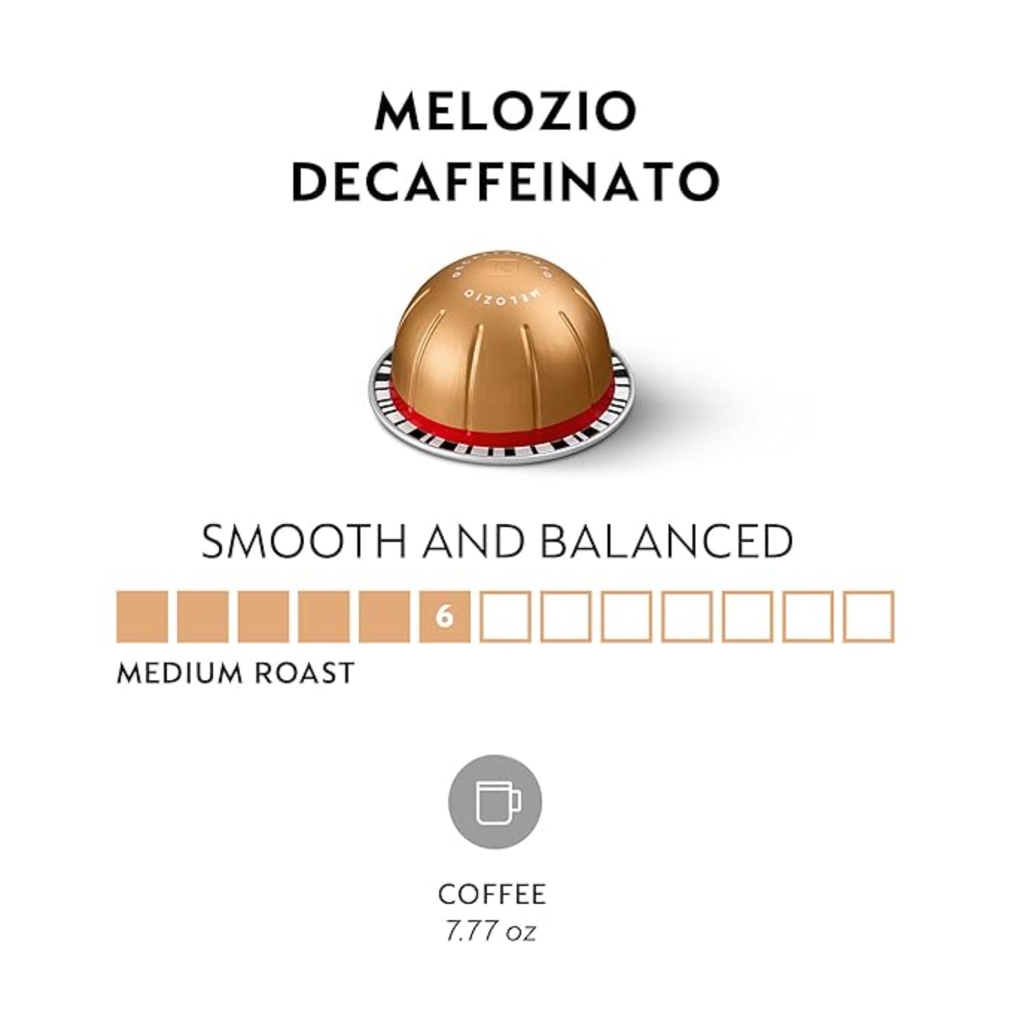 Nespresso Capsules Vertuo, Melozio Decaffeinato, Medium Roast Espresso, 30-Count Coffee Pods, Brews 7.8 oz.