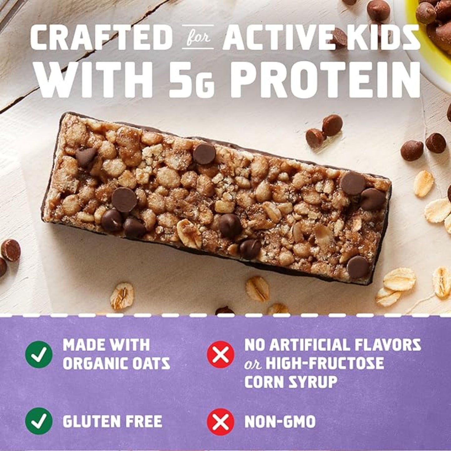 Zbar Protein - Chocolate Chip - Crispy Snack Bars - Made with Organic Oats - Non-GMO - 5g Protein - Gluten Free Protein Bars (15 Pack)